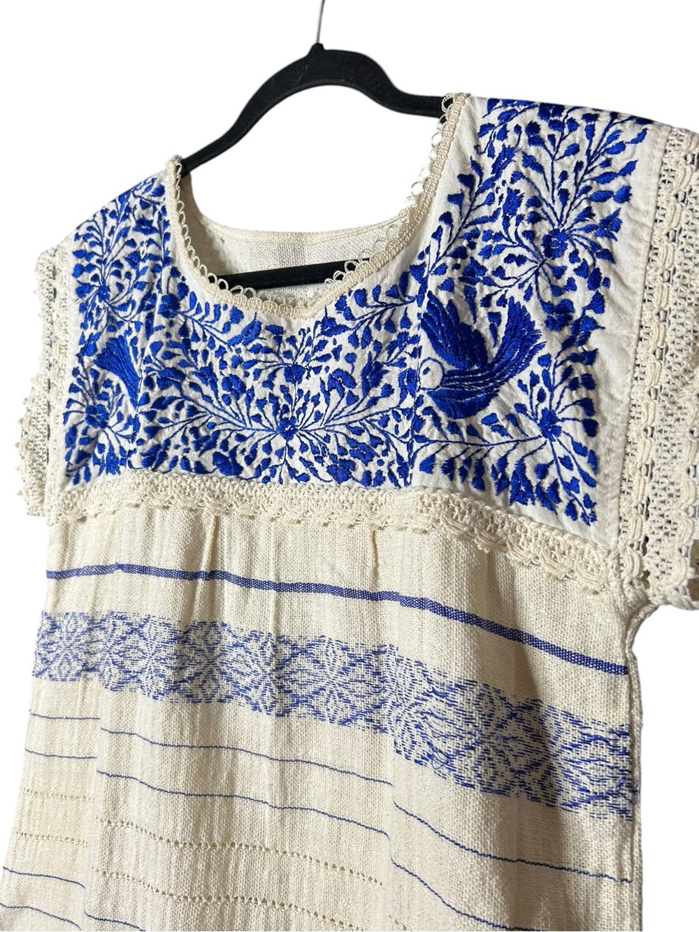 Vintage Handmade Oaxaca Embroidered Bird Huipil Boho Cotton Top - Picture 3 of 15